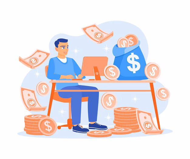 Services man working from home using computer make money online earn money concept flat vector illustration 923732 4991